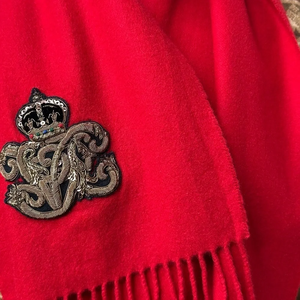 *Ralph Lauren Collection Fall 2008 Scarlet Red Cashmere Bullion Crest Scarf